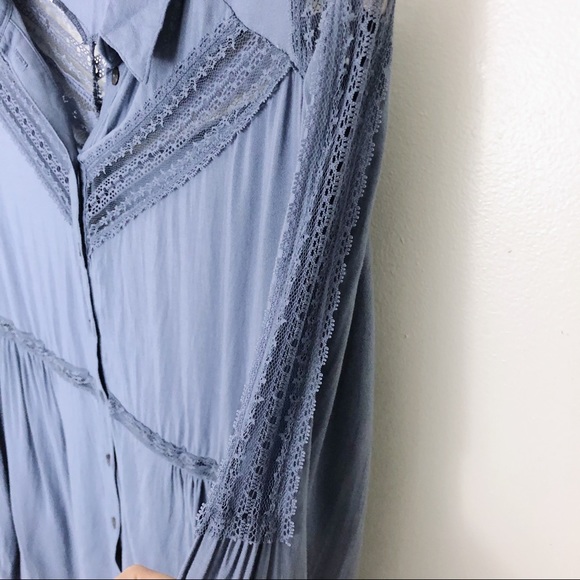 SOLD Free People Wild Wind Blue Lace Button Up Top - Picture 6 of 8